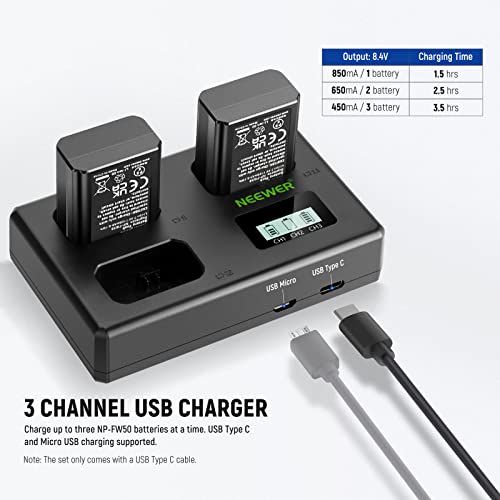 Image of NEEWER Replacement Battery and Charger Set for NP-FW50, 3 Pack Batteries