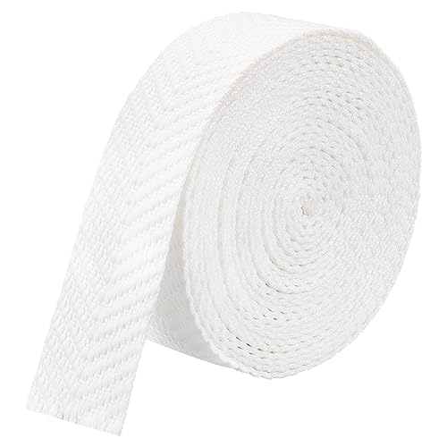 BENECREAT 5 Yards Cotton Webbing, White Striped Polycotton Jacquard Flat Webbing For Tote Bag Handles And Tote Bag Webbing