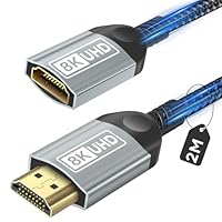Nersligek HDMI Verlängerungskabel 2M, 8K HDMI Verlängerung Kabel Stecker auf Buchse Ultra Highspeed Ethernet UHD HDR ARC 3D Kompatibel mit TV Stick Roku Blu-Ray Xbox PS5 PS4 HDTV Laptop