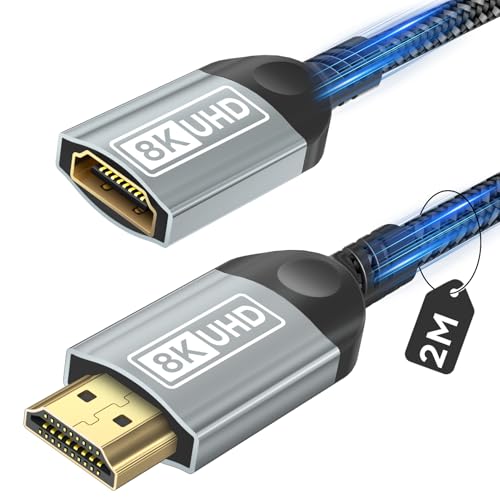 Nersligek HDMI Verl&auml;ngerungskabel 2M, 8K HDMI Verl&auml;ngerung Kabel Stecker auf Buchse Ultra Highspeed Ethernet UHD HDR ARC 3D Kompatibel mit TV Stick Roku Blu-Ray Xbox PS5 PS4 HDTV Laptop