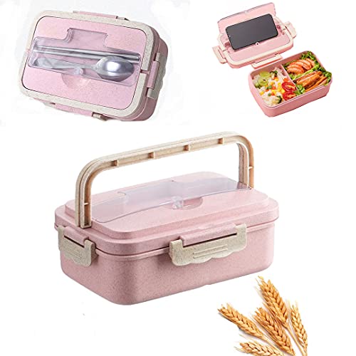 LYB Bento Box for Kids Adults Students - Reusable Lunch Container with Spoon Chopsticks Fork(Pink)