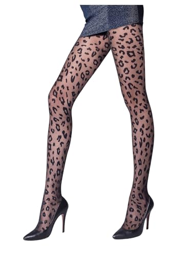MakeMeChic Women's Leopard Print Mesh Sheer Patterned Skinny Fit Gothic Pantyhose Tights