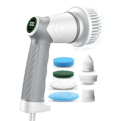 Image of DAESUNG Electric Spin Scrubber, Cordless Power Scrubber & Electric Cleaning Brush with 7 Replaceable Heads, Dual Speed IPX7 Waterproof Handheld Scrubber for Bathroom, Shower & Tile Cleaning