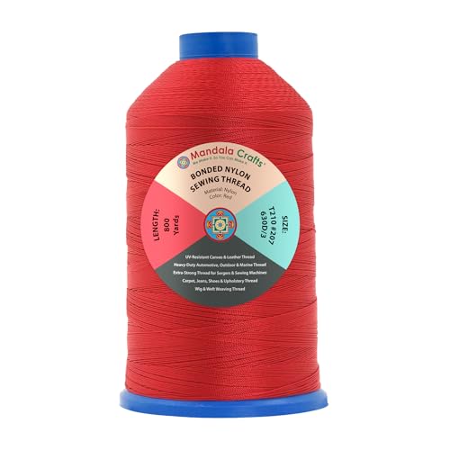 Mandala Crafts Size 207 630D T210 Red Bonded Nylon Thread, 800 YDs