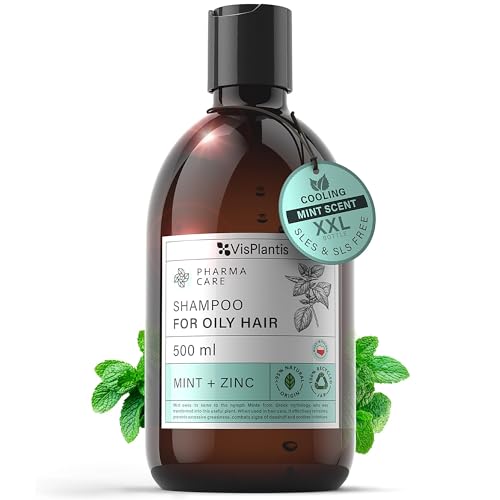 Vis Plantis Shampoo für fettiges Haar mit Zink & Minze - 500 ml Anti-Fett Haarshampoo ohne Sulfate, Parabene und Silikone - beruhigt juckende Kopfhaut & reguliert Talg, beugt Schuppen vor