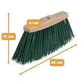BEGRIS® Miotła Ogrodowa do Zamiatania Głowica miotły 36x17x4 cm Zamiatacz Szczotka Wytrzymała Drewniana Oprawa Miotła do Stosowania Na Zewnątrz Łatwe Czyszczenie Miotła Bez Kija, Otwór 1,5cm