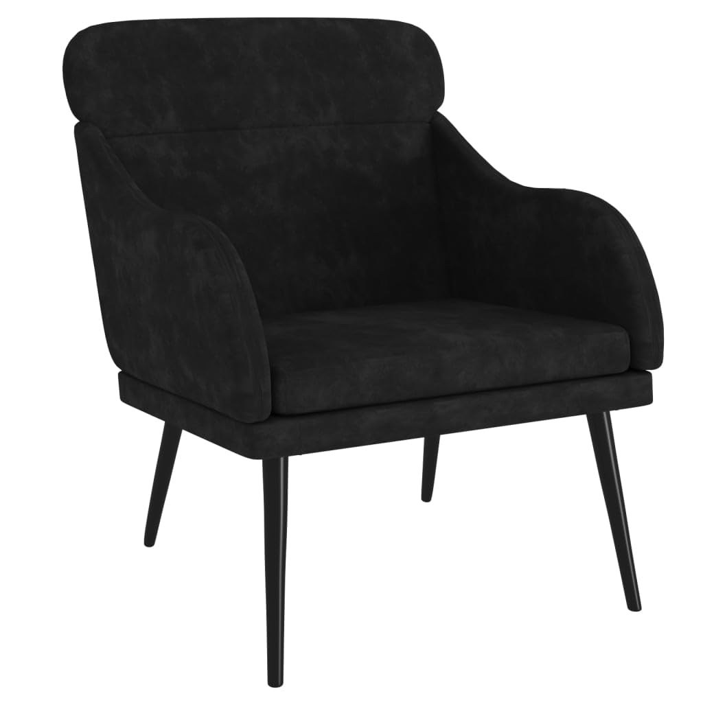 Comoda poltrona nera 63 x 76 x 80 cm in velluto con schienale e braccioli imbottiti, seduta spessa imbottita, robusta struttura in metallo, istruzioni di montaggio incluse (lingua italiana non