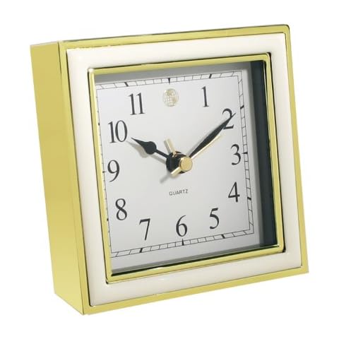 Natico 10-45888W Alarm Clock, White Enamel and Gold Cover