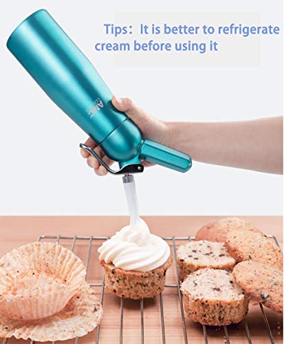 Image of AMC Professional Whipped Cream Dispenser with 4 Decorative Nozzles and Bonus Full Size Dispenser Cleaning Brush /Cream Whipper /Whip Cream Canister /Use with N2O Cream Chargers (not Included)