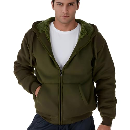 Image of MINANUO Zip Up Hoodie Men Warm Heavyweight Sherpa Lined Fleece Hoody Jacket Winter Coats