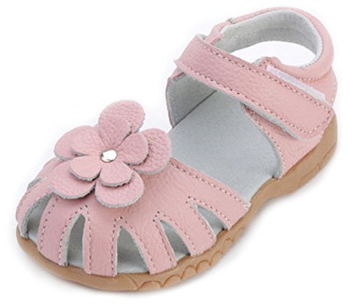 Femizee Girls Genuine Leather Soft Closed Toe Princess Flat Shoes Summer Sandals(Toddler/Little Kid),Pink,1504 CN20