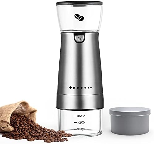 Portable Electric Burr Coffee Grinder, Adjustable Stainless Steel Rechargeable Coffee Bean Grinder Machine, with 5 Grind Setting for Espresso Drip Pour Over French Press