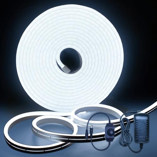 Image of Neon Light Strips, Cool White Dimmable LED Strip Lights, 16.4ft /5m Flexible Waterproof LED Neon Rope Lights DIY LED Strip Lights for Gaming Bedroom Outdoor Decor (Power Adapter Included)