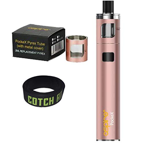 Aspire PockeX Starter Kit + Replacement Glass Metal Sleeve Cover + Exclusive Band (Gold)