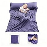 MongByYa Sleeping Bag Liner Lightweight Compact Sleeping Bag Sack Portable Clean Travel Sheet Camping Sleep Sheet for Backpacking Hotel Hiking (Grey Blue, 82.7" X 70.9")