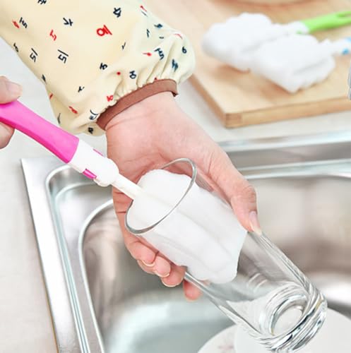 Image of 3PCS Bottle Brush Washer Set Long Handle Cup Cleaner Brush Sponge Bottle Scrubber Cleaning Sponges Brushes Cleaner Soft for Baby Bottle Kitchen Clean Glasses Mugs Cups (Color Random)