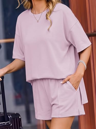 Image of COCCKO Womens Shorts Sets Matching Lounge Two Piece Outfits Summer Cute Casual Vacation Short Sleeve 2 Piece Set