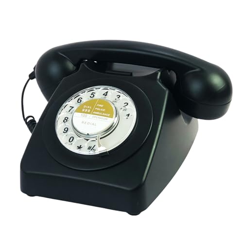 Téléphone fixe filaire rotatif nostalgie années 80 noir pour votre intérieur