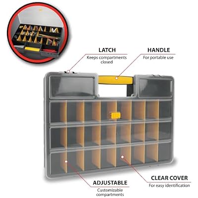 Performance Tool W54037 26 Adjustable Compartment Hardware Organizer Box With Dividers - Durable Plastic Screw Organizer For Nuts, Bolts, Screws, Nails, and Small Hardware