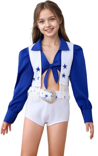 Disfraz para niñas de animadora Star con 4 piezas azul y blanco miniatura 3