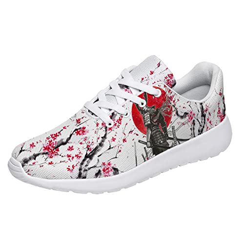 Japanese Love Shoes Mens Women Tennis Running Sneakers Japanese Samurai Pink Sakura Print Golf Walking Shoes Gifts for Birthday,US Size 12 Men3