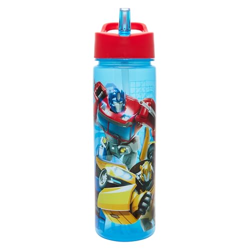 Transformers Official 600ml Kids Water Bottles by Polar Gear Optimus Prime and Bumblebee Kids Water Bottle with Straw | BPA-Free, Leakproof Boys Water Bottle Figures, Blue & Red
