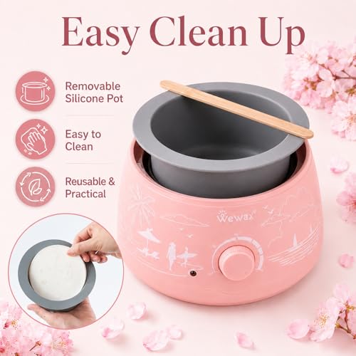 Image of Waxing Kit for Hair Removal - Beginner Friendly Wax Warmer with 6 Bags Hard Wax Beans Freesia & Milk & Aloe, Ideal for Body, Bikini, face, Home Salon Use - Pink Beach