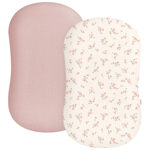 Image of Muslin Baby Lounger Cover 2 Pack, Soft Breathable Newborn Lounger Pillow Cover for Boys Girls Infant (Rosy)