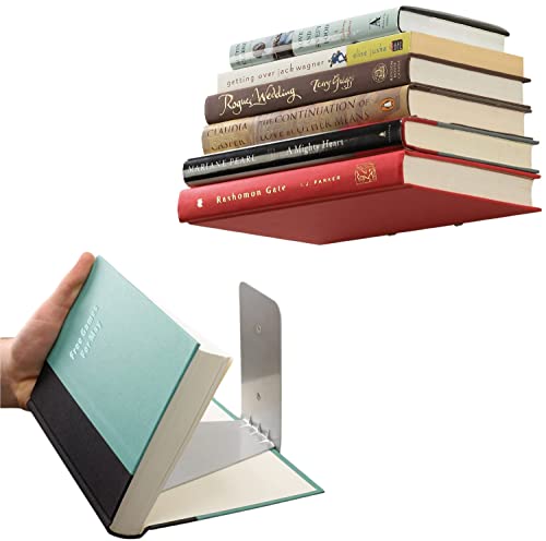 Image of ROLLYWARE Unique Design Invisible Bookshelf Metal Heavy Floating Book Shelf wall Mounted Shelf Holder Hanging Home Storage Rack for Home Wall Decoration (Hold Upto 10 Books per self) Brown,Pack of 3
