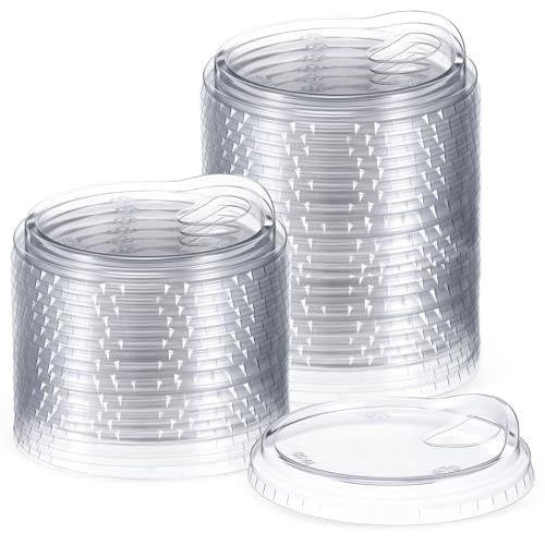 Acellegic 50 Pcs Clear Strawless Plastic Lids Fits for 12, 16, 20 and 24 oz Cups Disposable PET Sipper Cup Lids for Iced Coffee Milkshake Party Supplies (Transparent,98mm)