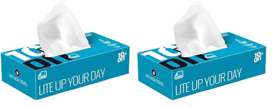 Image of 10on Lite Soft Facial Tissues - Large Size - 2 Ply Napkin, 100 Pulls,Size 20 x 19 cms (Pack of 2)