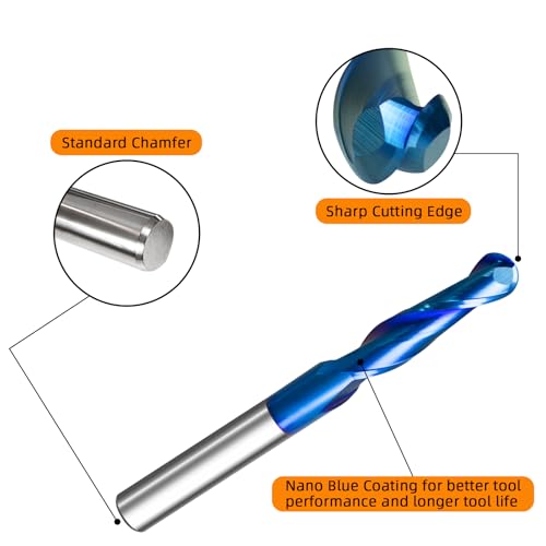 Image of CNC Spiral Router Bits (5PC, Ball Nose - 1 /4 inch Dia - 2-1 /2 inch OAL - 1 /4 Shank)