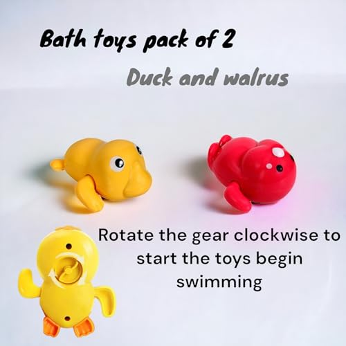 Image of COSMOBABY Premium (Duck & Walrus Combo) Bath Toys, Cute Swimming Bath Toys for Toddlers 1-3, Floating Wind Up Toys for 1-5 Year Old Boy Girl, New Born Baby Bathtub Water Toys, Proudly Made in India