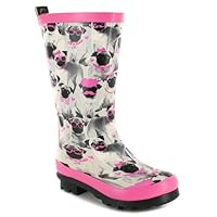 Platino Brandie rubber garden waterproof Girls/kids long leg Wellies cute grey pink Pug Dog printed design pet wellington boots Cotton and textile lining Grey 4 UK
