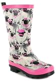 platino NUEVO niña/infantil gris/Rosa Lindo Cerdito Botas de agua estampadas - Gris carlino estampado - GB Tallas 1-13 - Gris - Grey Pug Print, 36 2/3 EU