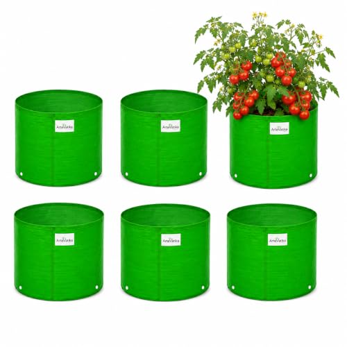 Image of Grow Bags for Terrace Gardening, Premium HDPE Green-Orange Large Planters for Fruit Trees, Vegetables, Flowers & Home Garden Pack of 6(12x12)
