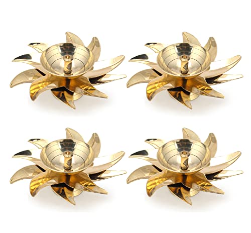 Image of CraftVatika Brass Flower Diya for Puja and Diwali Decoration - Oil Lamp Stand for Pooja Room, Festive Lights, and Home Decor