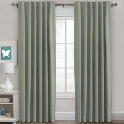 Image of H.VERSAILTEX Blackout Curtains Thermal Insulated Window Treatment Panels Room Darkening Blackout Drapes for Living Room Back Tab /Rod Pocket Bedroom Draperies (2 Panels, Sea Grass, 52 x 84 Inch)