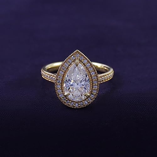 1 1/2 Carat Center 9X6MM Pear & Round Cut Moissanite Diamond Halo Engagement Ring For Women In 14K Gold Over Sterling Silver Promise Bridal Ring (VVS1 Clarity, 1.50 Cttw)2