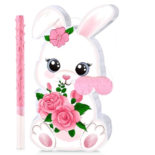 Harrycle Bunny Egg Piata with Blindfold Bat and Filler Funny Cute Party Favors for Cute Birthday Piata Egg Theme Kids and Adults Party Supplies Decoration