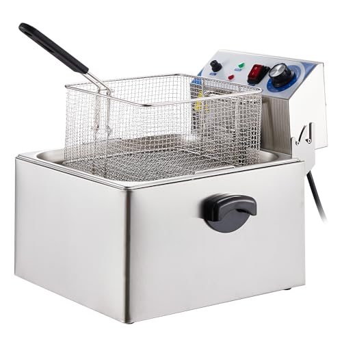 PULLAFUN Commercial Deep Fryer Countertop Stainless Steel 11L Electric Deep Fryer with Temperature Control Single Large Tank French Fries Restaurant Home Kitchen