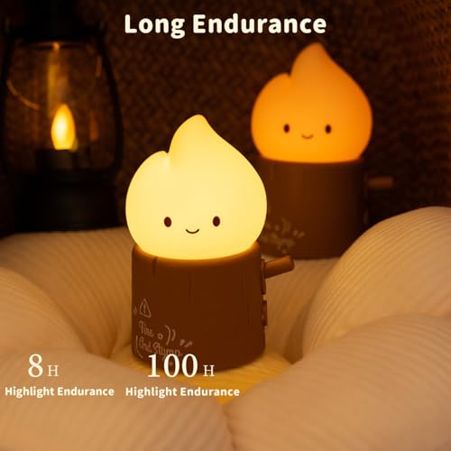 Image of Led Cute Stump Fire Night Light, Dimmable Nursery Kawaii Lamps, Super Squishy Silicone USB Rechargeable Timer Night Lamp for Kids Adults, Used for Camping Party Room Decor (Stump Fire)