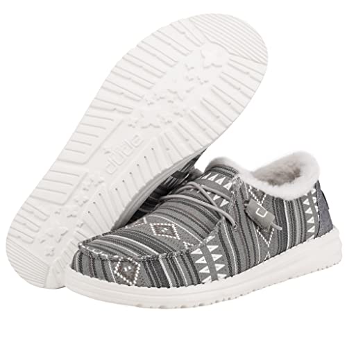 Image of HEYDUDE Women's Wendy Boho Stripe Grey Size 10 | Women's Shoes | Women's Lace Up Loafers | Comfortable & Light-Weight