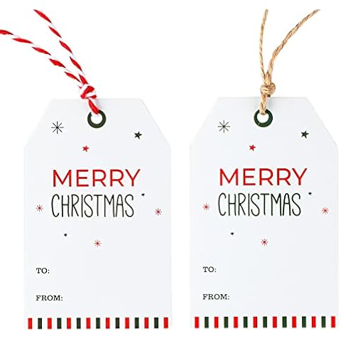GCQQ Large Christmas Gift Tags, 100Pcs Merry Christmas Gift Tags with String, 300g/m² White Paper Christmas Gift Tags with Holes, Xmas Present Tags for Gift, Jars, Crafts Cover