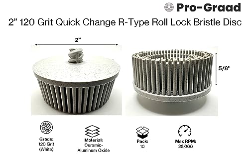 Image of 10 Pack 2 inch 120 Grit White R-Type Bristle Disc | Ceramic-Aluminum Oxide Abrasive Bristle Disc with Quick Change Roll Lock | Pack of 10 | White