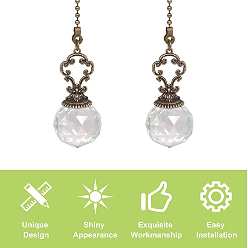 Image of Ceiling Fan Chain Extension, 2Pcs Crystal Pull Chain Fan Connector Chain Ornaments Vintage-Style Clear Ball Extension Fan Pull Chain Pendant-16.14 inch