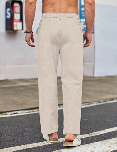 COOFANDY Men's Casual Linen Cotton Pants Elastic Waist Summer Beach Trousers Lightweight Yoga Vacation Pants2