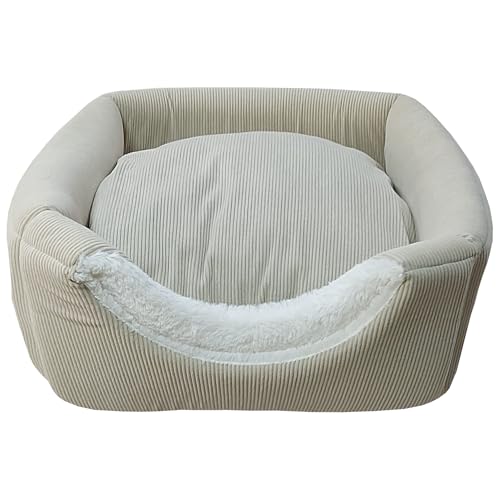 Cuccia cane interno morbida e resistente, Facile da Lavare, cuccia per cani e gatti Antiscivolo cuscino cani in Morbido Velluto, taglia piccola media grande comodo divanetto imbottito (Beige, 3 in 1)