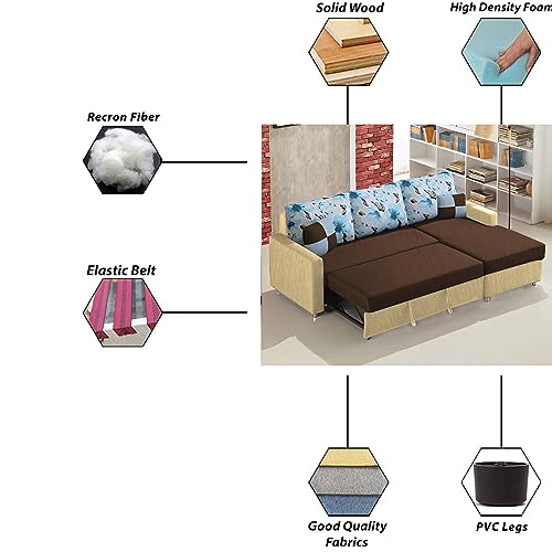 Image of Orland 4 Seater LHS L Shape Sofa Cum Bed for Living Room | Color - Cream Black | Premium Fabric Sofa