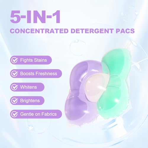 Image of 80-Count Laundry Detergent Pods, 5-in-1 Ultra Concentrated Pacs for Large Loads, 1 Pod Equals 2 Regular Ones, Stain Remover, Color Protector, Fabric Care, Deep Clean, HE Compatible (Pear & Freesia)